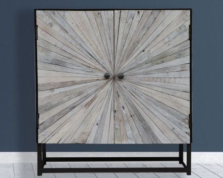 Buffet 2 portes bois blanchi recyclé et pieds métal noir "Bristlecone"