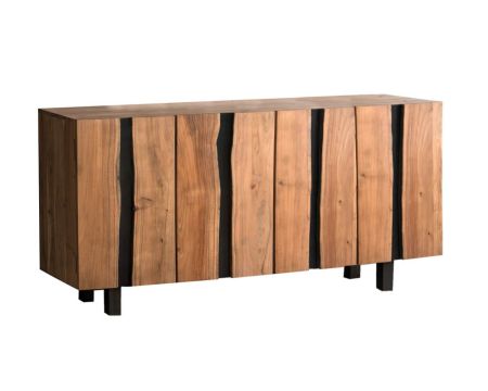 Grand buffet design 190cm en bois massif d’acacia et métal noir "Zen Black"