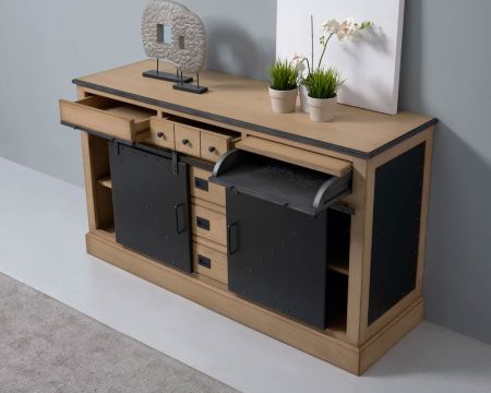 Buffet style industriel chêne massif et métal brossé "San Francisco"