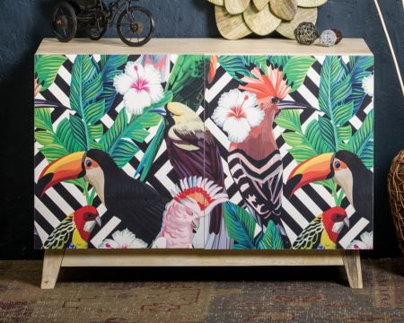 Meuble de rangement design tropical "Pop Vintage" en bois massif