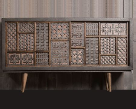 Buffet vintage déco tressage bois noir "Pop Vintage"