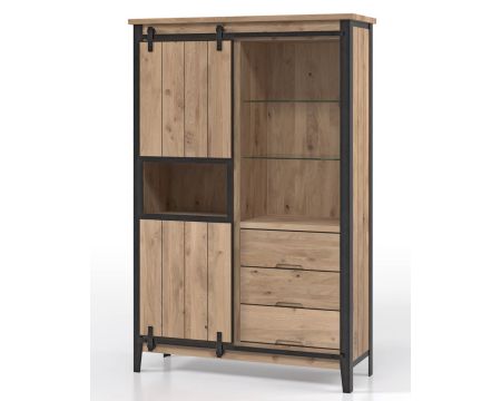 Meuble de rangement avec vitrine bois massif et métal foncé "Breeze"