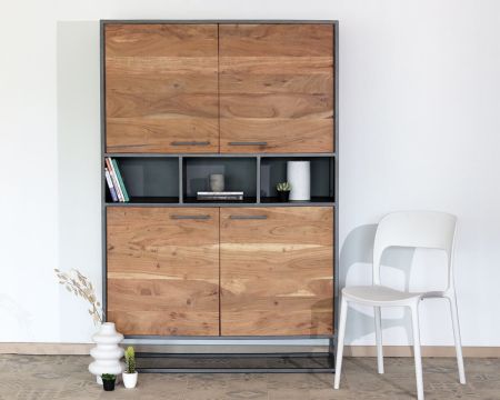 Grand buffet haut métal et bois avec casiers de rangement "Garry"