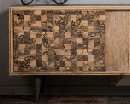 Buffet 160 cm portes coulissantes motif ethnique "Pop Vintage"