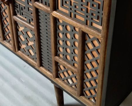 Buffet vintage déco tressage bois noir "Pop Vintage"