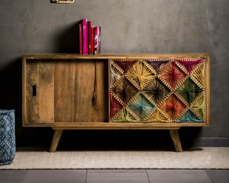 Buffet coloré portes coulissantes en bois massif "Pop Vintage"