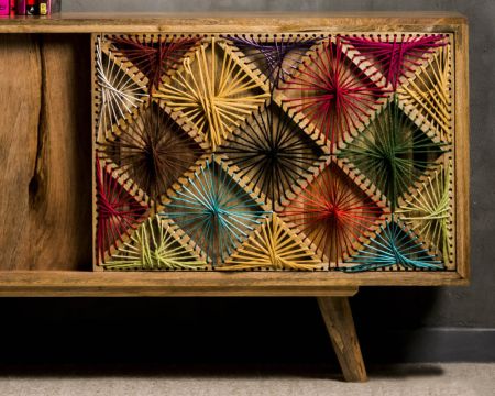Buffet coloré portes coulissantes en bois massif "Pop Vintage"