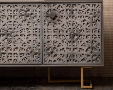 Enfilade bois gris pieds dorés 3 portes ethniques "Pop Vintage"