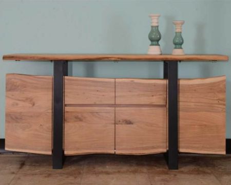 Bahut avec tiroirs en bois massif naturel "Zen Black"