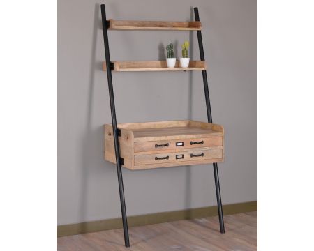 Bureau étagère bois massif et métal "Atelier"