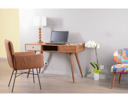 Bureau vintage en palissandre tiroirs gris et bois "Vintage grey"