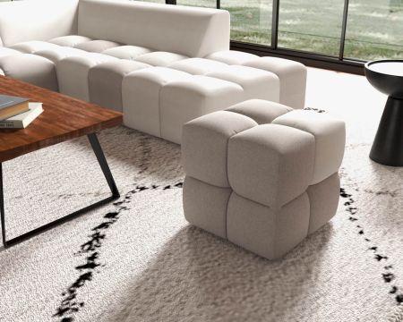 Pouf cubique design "Casa Nova" bicolore gris et beige