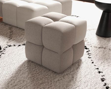 Pouf cubique design "Casa Nova" bicolore gris et beige