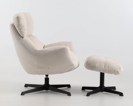 Fauteuil pivotant avec repose-pieds modulaire en tissu bouclette écru "Calista"