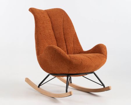 Fauteuil à bascule contemporain en tissu bouclette rouille "Calista"