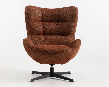 Fauteuil enveloppant et pivotant esprit cocooning et rétro "Calista" en tissu bouclette terracotta