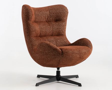 Fauteuil enveloppant et pivotant esprit cocooning et rétro "Calista" en tissu bouclette terracotta