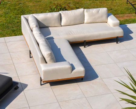 Canapé d'extérieur haut de gamme tissu Sunbrella et teck "Maluku Island"