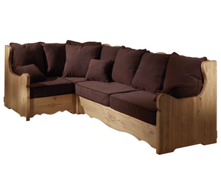 Grand salon d'angle style montagnard en pin et tissu au choix "Alaska"
