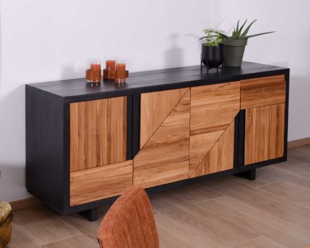 Buffet noir et bois style contemporain 4 portes 1 tiroir "Flix"