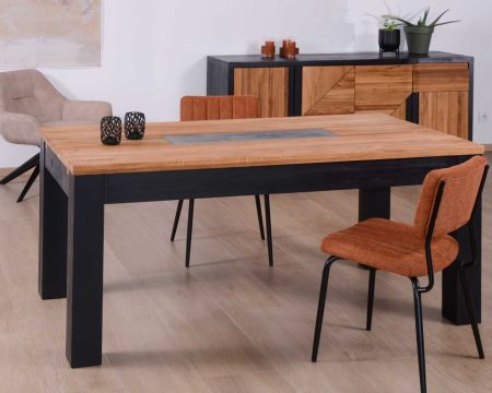 Table bois massif naturel et noir 180cm "Flix" style moderne