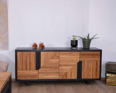 Buffet noir et bois style contemporain 4 portes 1 tiroir "Flix"