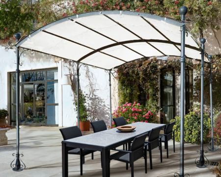 Pergola 6 pieds en métal et toit arrondi "Gardénia" 3m60 x 3m