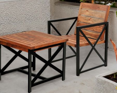 Lot de 2 chaises de jardin en bois et métal "Gardénia"
