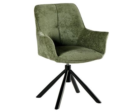 Lot de 2 chaises en tissu vert "Ewing" avec accoudoirs et pieds métal rotatif