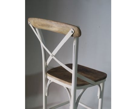 Lot de 2 chaises pour îlot métal blanc cassé bois naturel "Nola Blanc"