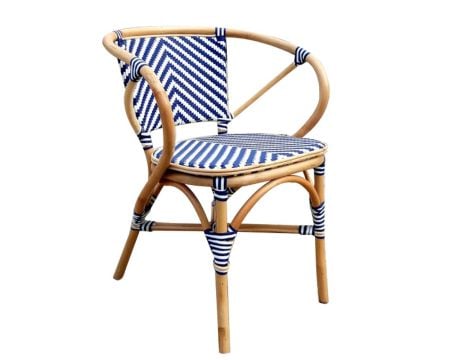 Chaise de jardin allure bistrot blanche et bleue en rotin "Biarritz"