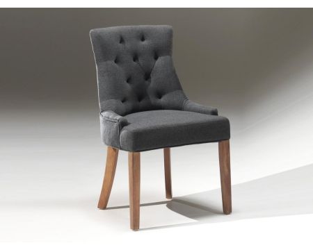 Chaise grise avec dossier capitonné tissu et bois "Charme"