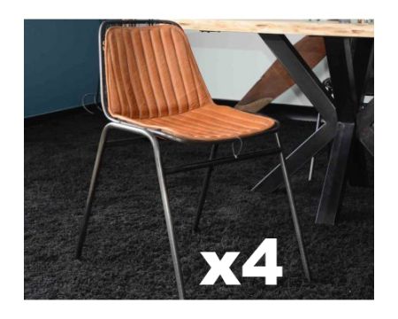 Lot de 4 chaises industrielles métal et cuir marron antique " Rétro"