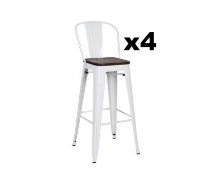 Lot de 4 chaises hautes industrielles métal blanc assise bois "Osaca"