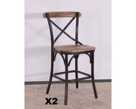 Lot de 2 chaises hautes assise bois naturel métal noir "Snack Indus"