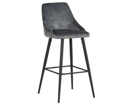 Chaise haute aspect velours gris dos capitonnée et pieds métal "Casta"