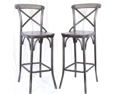 Lot de 2 chaises de bar gris foncé "Snack Indus" métal et bois