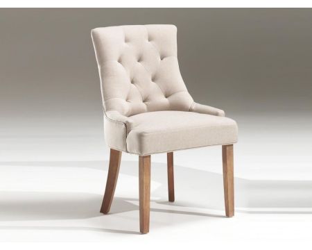 Elégante chaise capitonnée en tissu écru et pieds bois "Charme"