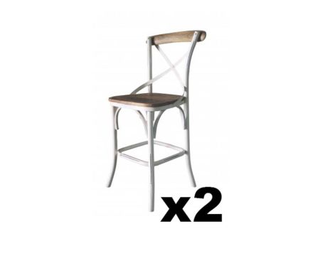 Lot de 2 chaises pour îlot métal blanc cassé bois naturel "Nola Blanc"