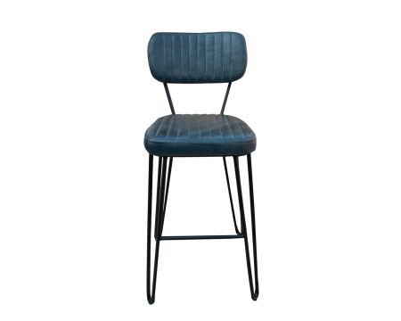 Chaise de bar vintage en cuir bleu foncé "Rétro"