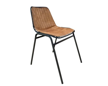Lot de 4 chaises industrielles métal et cuir marron antique " Rétro"