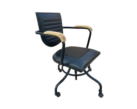 Fauteuil de bureau vintage en cuir vieilli noir "Rétro"