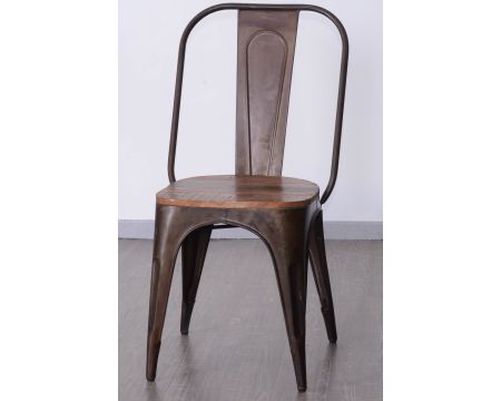 Chaise industrielle design en métal et bois "Usine gray"
