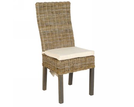 Chaise en rotin avec coussin d'assise écru "Kansas" Casita