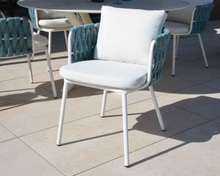 Lot de 2 chaises extérieures design alu, corde et tissu "Chinon"