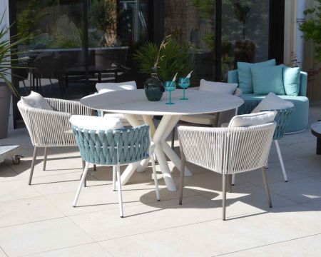 Lot de 2 chaises de jardin design tissu et alu champagne "Cheverny"