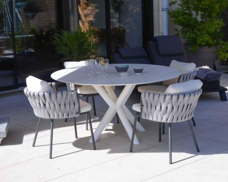 Lot de 2 chaises de jardin grises haut de gamme tissu et alu "Chinon"