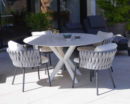 Lot de 2 chaises de jardin grises haut de gamme tissu et alu "Chinon"