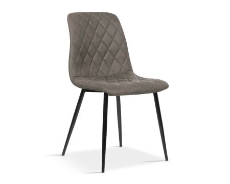 Lot de 2 chaises matelassées microfibre grise, pieds métal noir "Miro"