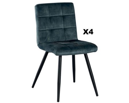 Lot de 4 chaises noires et bleues tissu métal esprit vintage "Sando"